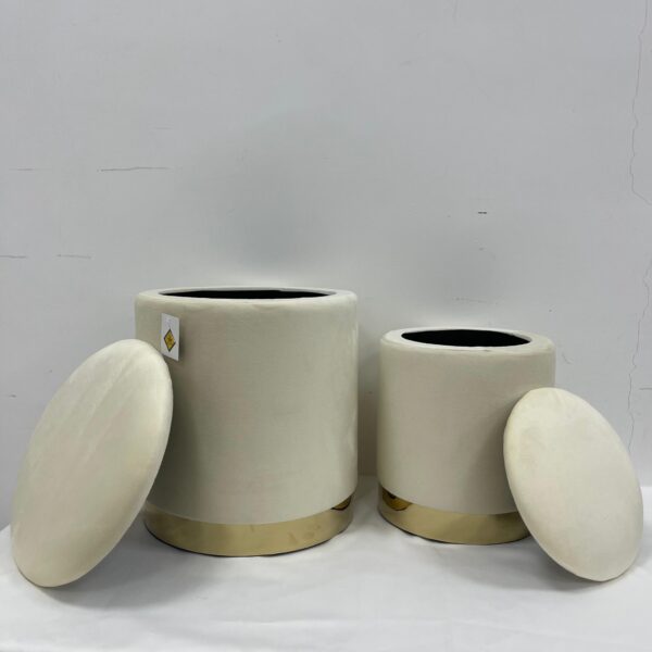 Set 2 Pouf bianco liscio con dorato - immagine 5