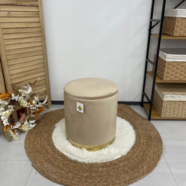 Set 2 Pouf beige liscio con dorato - immagine 3