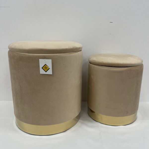 Set 2 Pouf beige liscio con dorato - immagine 4