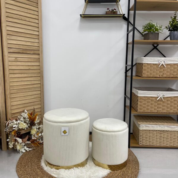 Set 2 Pouf bianco con dorato