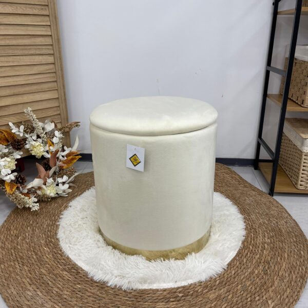 Set 2 Pouf bianco liscio con dorato - immagine 3