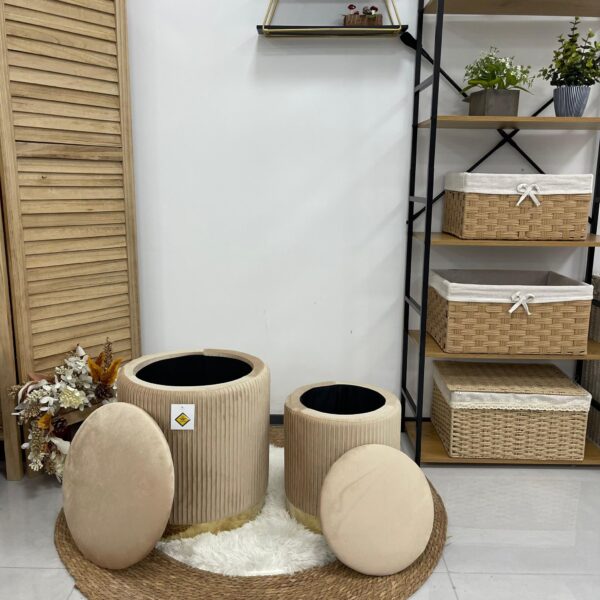 Set 2 Pouf beige con dorato
