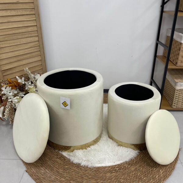 Set 2 Pouf bianco liscio con dorato - immagine 2