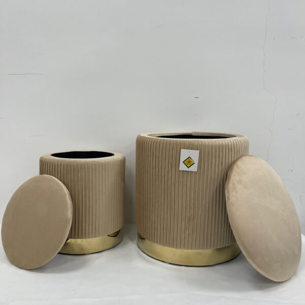 Set 2 Pouf beige con dorato - immagine 3