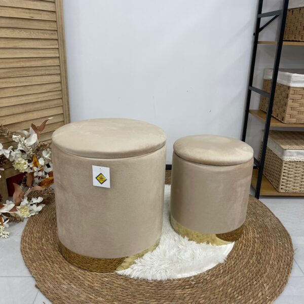 Set 2 Pouf beige liscio con dorato