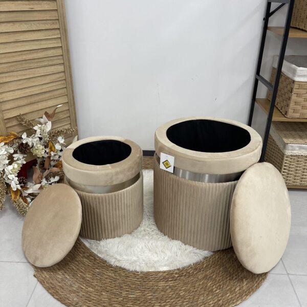 Set 2 Pouf beige con Argento - immagine 2