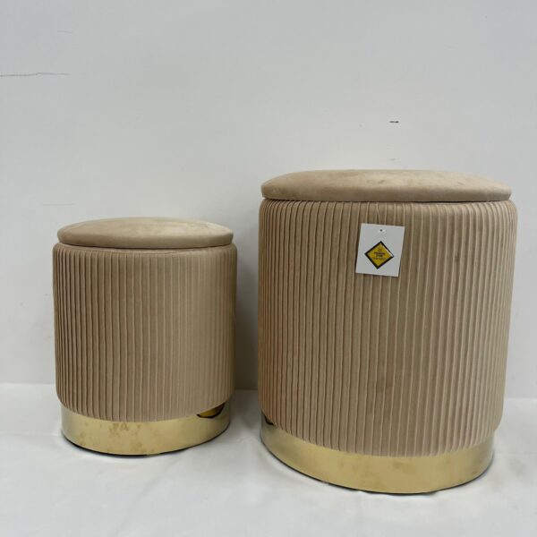 Set 2 Pouf beige con dorato - immagine 2