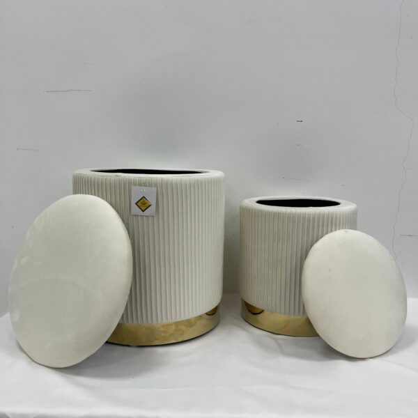 Set 2 Pouf bianco con dorato - immagine 3