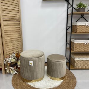 Set 2 Pouf tortora con dorato