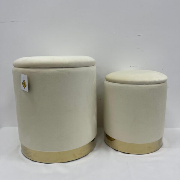 Set 2 Pouf bianco liscio con dorato - immagine 4