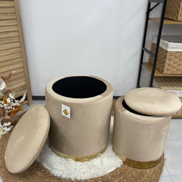 Set 2 Pouf beige liscio con dorato - immagine 2