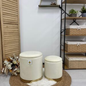 Set 2 Pouf bianco liscio con dorato