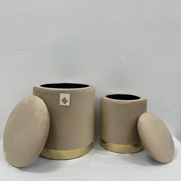 Set 2 Pouf tortora liscio con dorato - immagine 3