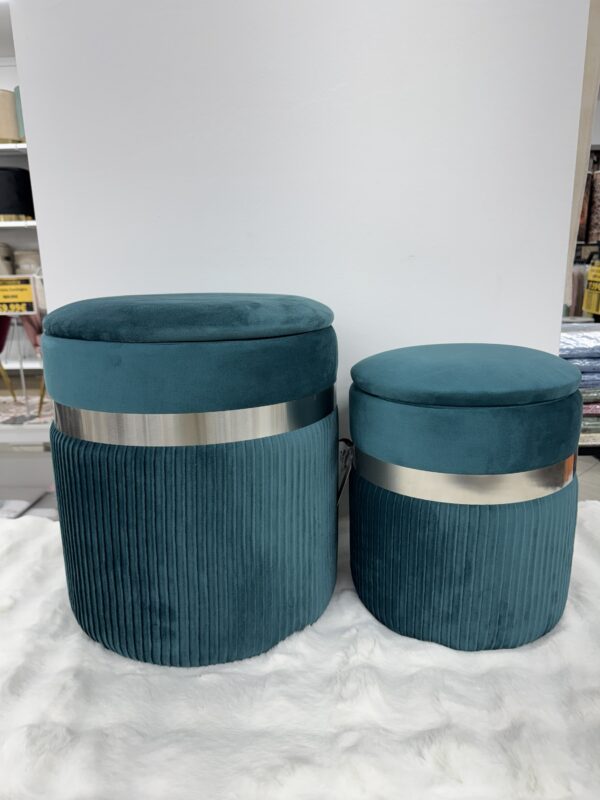 Set 2 Pouf  verde ottanio con fascia Argento - immagine 4