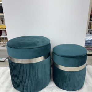 Set 2 Pouf  verde ottanio con fascia Argento