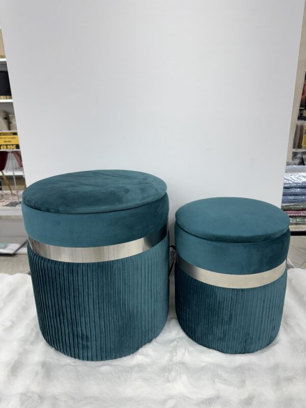 Set 2 Pouf  verde ottanio con fascia Argento