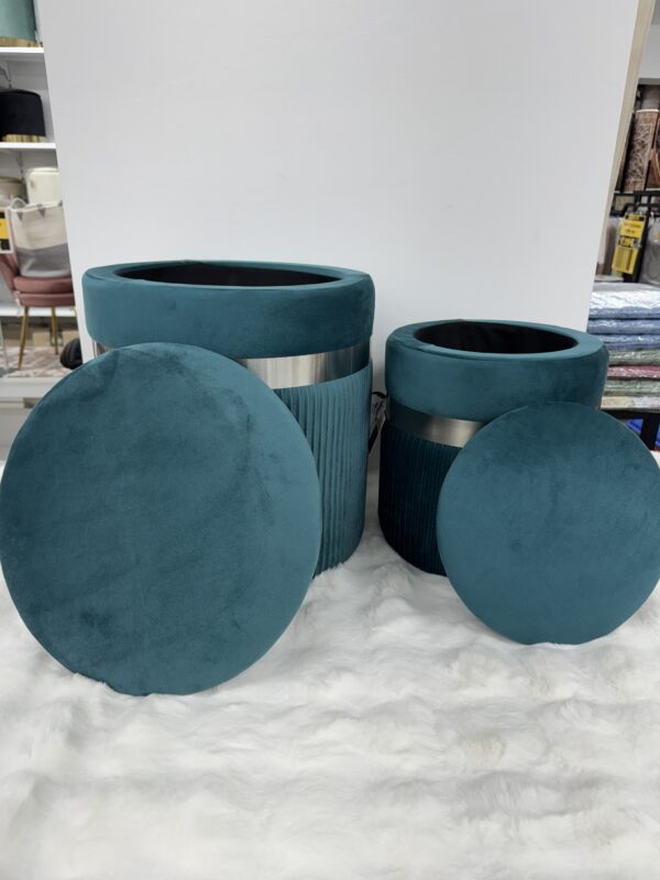 Set 2 Pouf  verde ottanio con fascia Argento - immagine 2