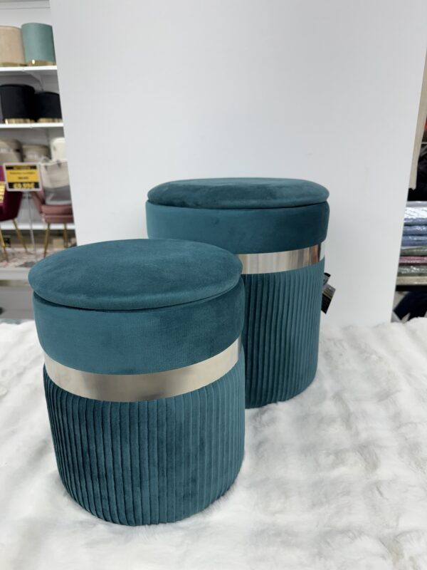 Set 2 Pouf  verde ottanio con fascia Argento - immagine 3