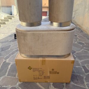 Set 3pz ROMA Panca contenitore + 2 pouf sgabelli in velluto Tortora con argento