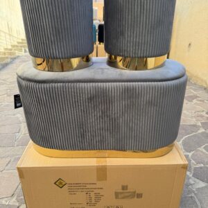 Set 3pz ROMA Panca contenitore + 2 pouf sgabelli in velluto Grigio con oro