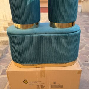 Set 3pz ROMA Panca contenitore + 2 pouf sgabelli in velluto Verde con oro