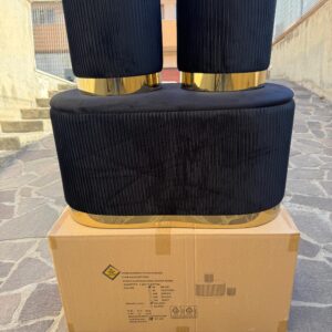 Set 3pz ROMA Panca contenitore + 2 pouf sgabelli in velluto nero con oro