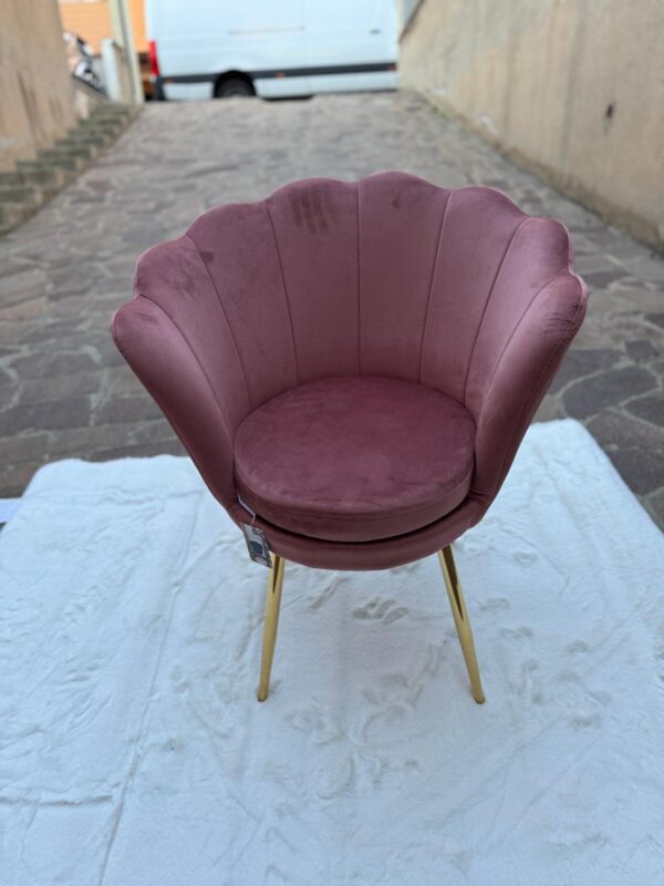 Poltrona conchiglia in velluto Rosa Cipria - immagine 3
