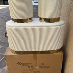 Set 3pz ROMA Panca contenitore + 2 pouf sgabelli in velluto beige con oro