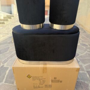 Set 3pz ROMA Panca contenitore + 2 pouf sgabelli in velluto nero con argento