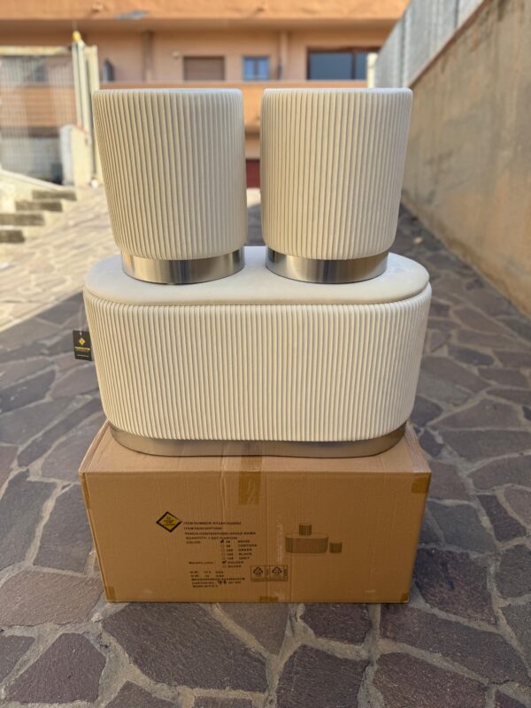 Set 3pz ROMA Panca contenitore + 2 pouf sgabelli in velluto beige con argento