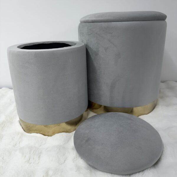 Set 2 pouf contenitore LONDON Grigio con anello dorato - immagine 6
