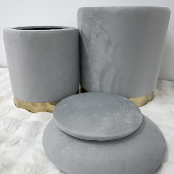 Set 2 pouf contenitore LONDON Grigio con anello dorato - immagine 2