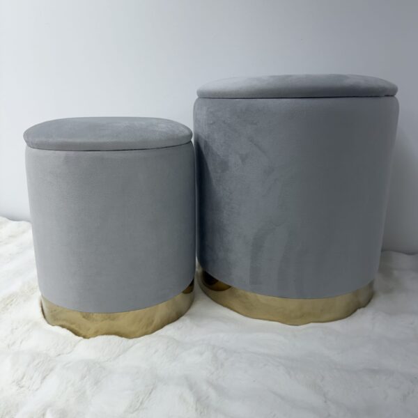 Set 2 pouf contenitore LONDON Grigio con anello dorato - immagine 3