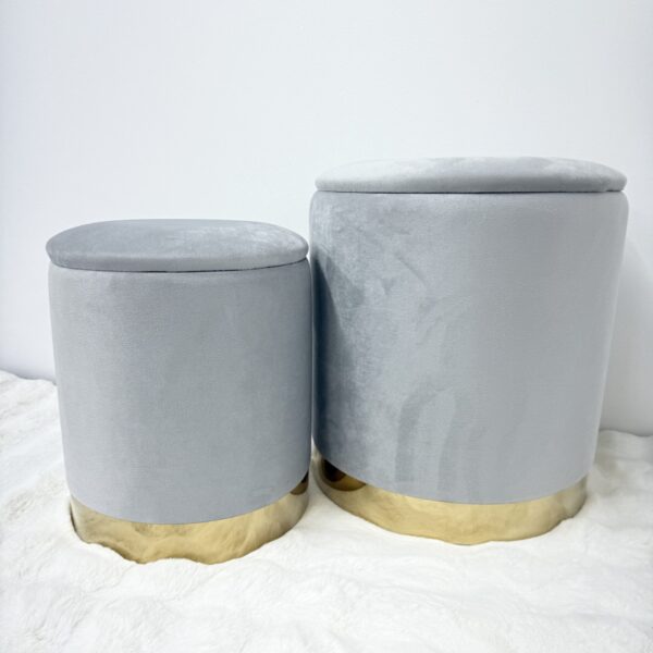 Set 2 pouf contenitore LONDON Grigio con anello dorato - immagine 5