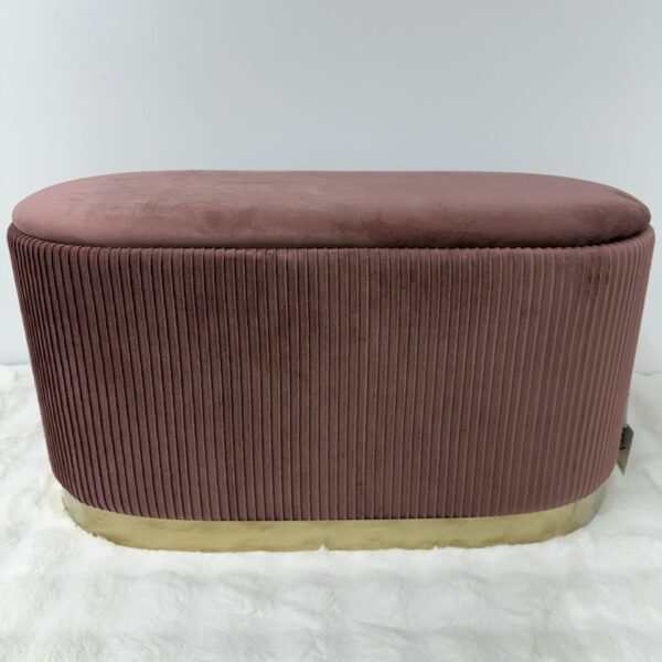 Set 3pz ROMA panca contenitore + 2 pouf sgabelli in velluto Cipria - immagine 2