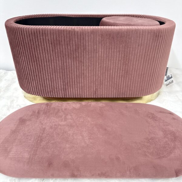 Set 3pz ROMA panca contenitore + 2 pouf sgabelli in velluto Cipria - immagine 5