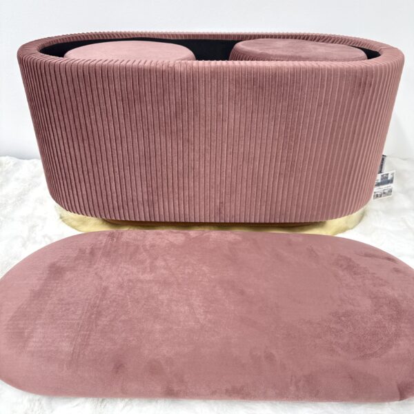 Set 3pz ROMA panca contenitore + 2 pouf sgabelli in velluto Cipria - immagine 3