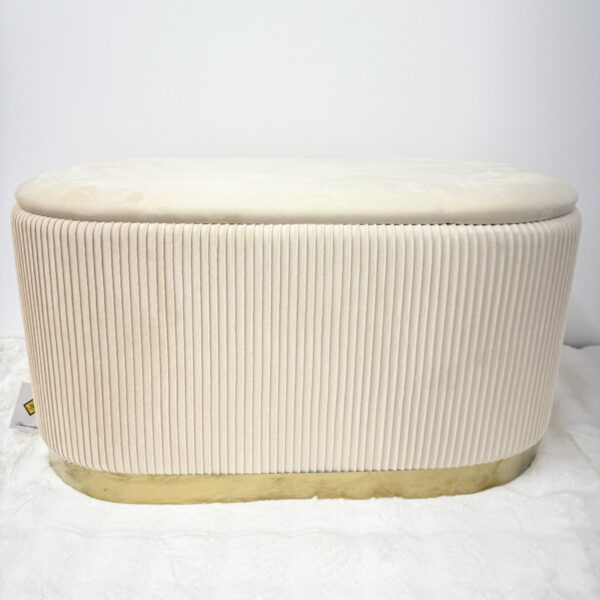 Set 3pz ROMA Panca contenitore + 2 pouf sgabelli in velluto beige - immagine 4