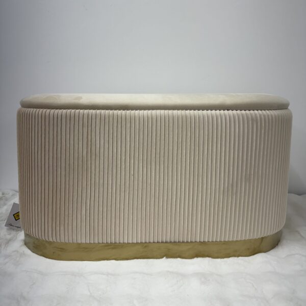 Set 3pz ROMA Panca contenitore + 2 pouf sgabelli in velluto beige - immagine 3
