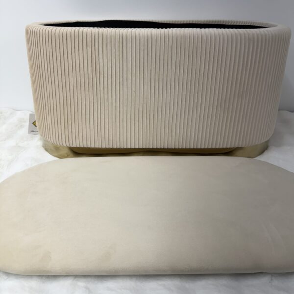 Set 3pz ROMA Panca contenitore + 2 pouf sgabelli in velluto beige - immagine 2
