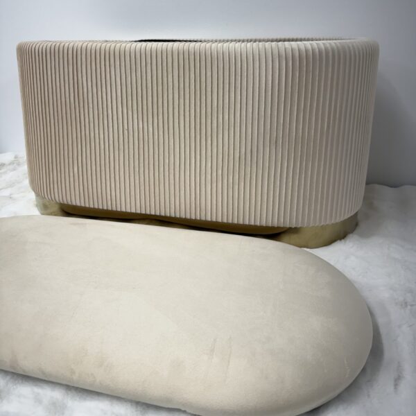Set 3pz ROMA Panca contenitore + 2 pouf sgabelli in velluto beige - immagine 5