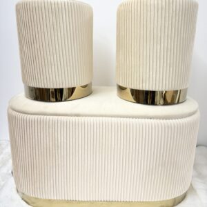 Set 3pz ROMA Panca contenitore + 2 pouf sgabelli in velluto beige