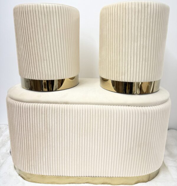 Set 3pz ROMA Panca contenitore + 2 pouf sgabelli in velluto beige