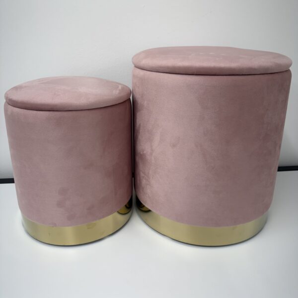 Set 2 pouf contenitore LONDON Rosa con anello dorato - immagine 6