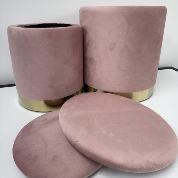 Set 2 pouf contenitore LONDON Rosa con anello dorato - immagine 5
