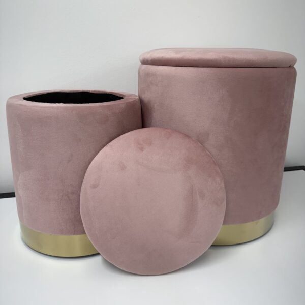Set 2 pouf contenitore LONDON Rosa con anello dorato - immagine 4