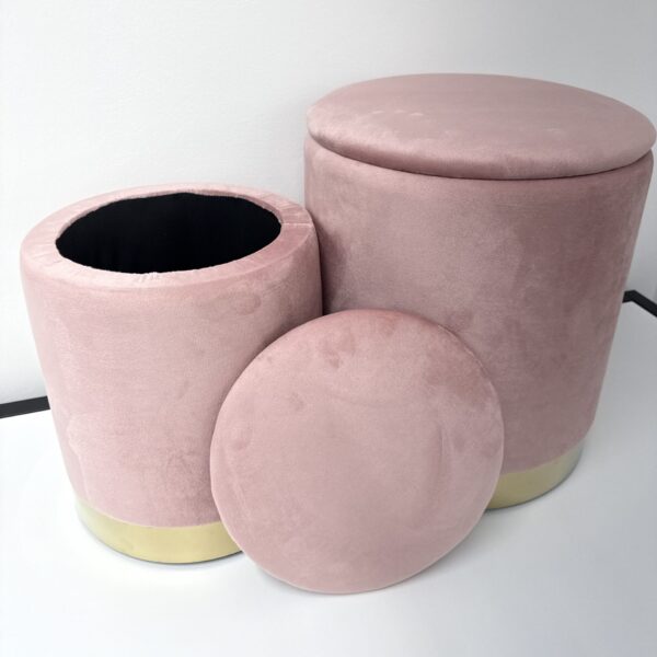Set 2 pouf contenitore LONDON Rosa con anello dorato - immagine 3