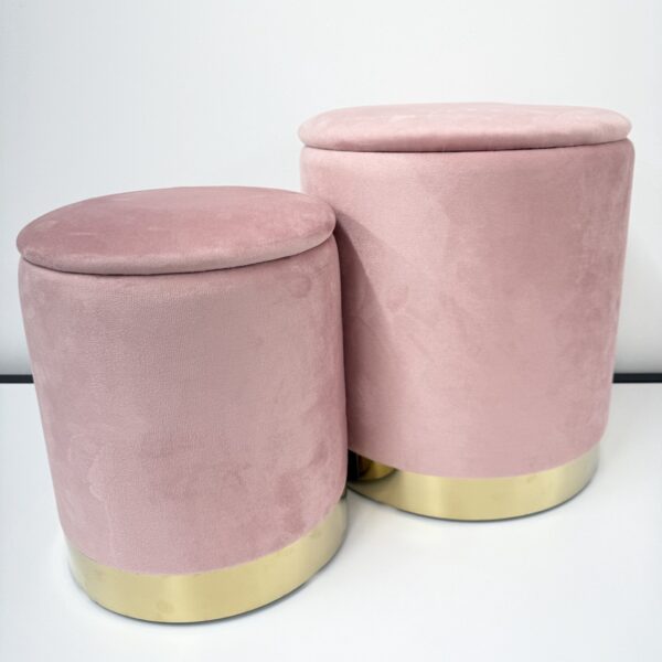 Set 2 pouf contenitore LONDON Rosa con anello dorato
