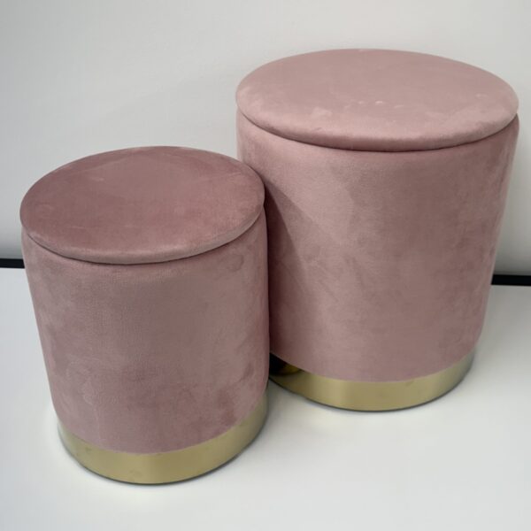 Set 2 pouf contenitore LONDON Rosa con anello dorato - immagine 2