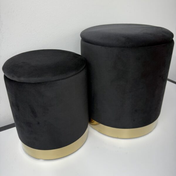 Set 2 pouf contenitore LONDON Nero con anello dorato - immagine 4